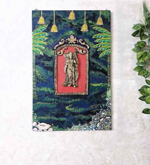 Wall Art Panel With Handmade 3D Tanjore  Design Of God Idol Shri Ram In 15 Inch 3D Marbledust Clay Work Wall Decor