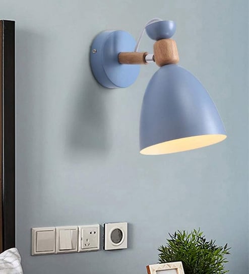 Wall Light/Swing Arm, Black (Blue Metal Wooden Wall Light)