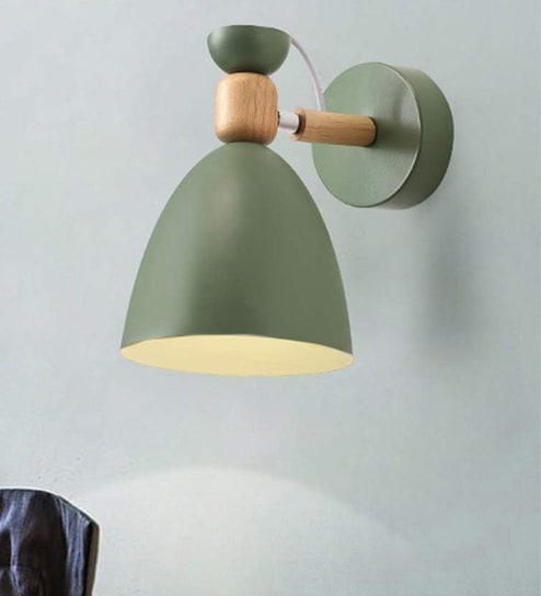 Wall Light/Swing Arm, Black Green Metal Wooden Wall Light)