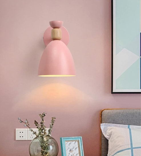 Wall Light/Swing Arm, Pink Metal Wooden Wall Light)
