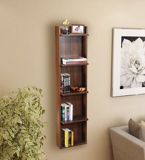 Buy Wall Mountable Tall Book Shelf In Walnut Finish By Addy Design