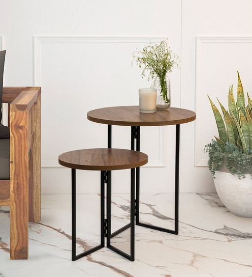 Walnut Hues Nesting Table in Dark Brown Colour