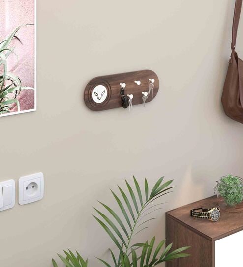 Engineered Wood Wall Mounted Key Holder Hanger with 5 Hooks