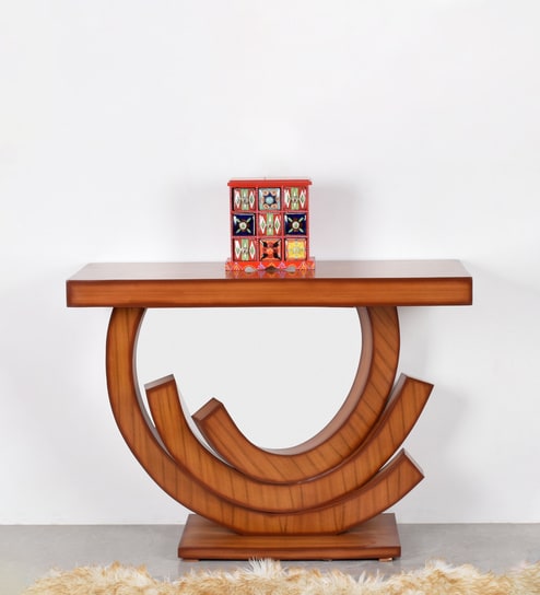 Warc Solid Wood Console Table in Brown Finish