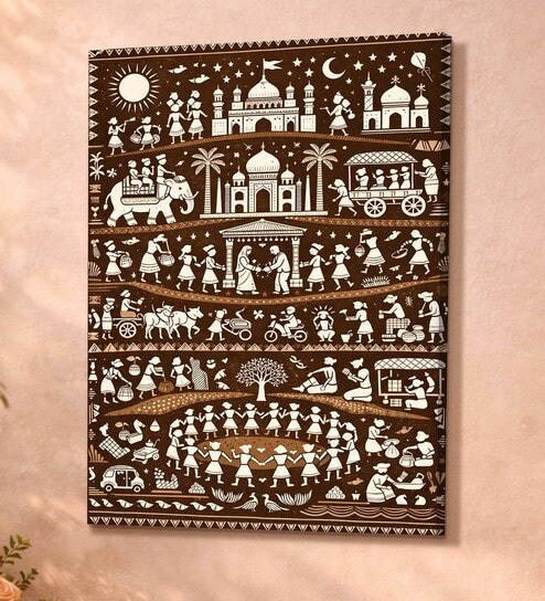 Warli Celebration Stretched Canvas Painting