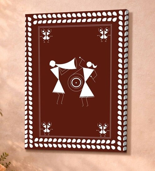 Warli Music Celebration Stretched Canvas Painting