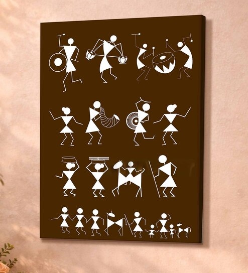 Warli Music Life Stretched Canvas Painting