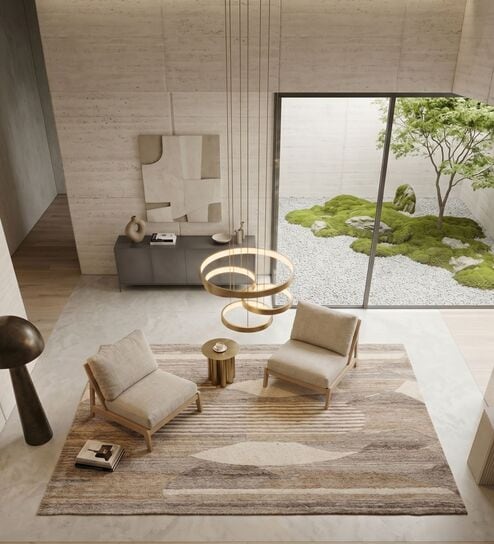 Beige Geometrical Woolen 36 x 60 Inches Hand Tufted Rug