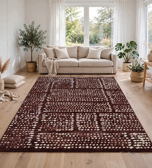 Warm Chocolate Geometric Wool And Cotton 8 X 5 Feet Hand Tufted Carpet