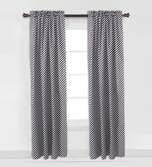 Buy Warp Stripes Single Window Curtain In Black Set Of 2 Pc By