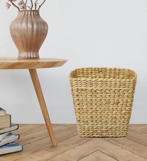 (1Pc) Beige Seagrass Handmade Eco-Friendly Dustbin - Large