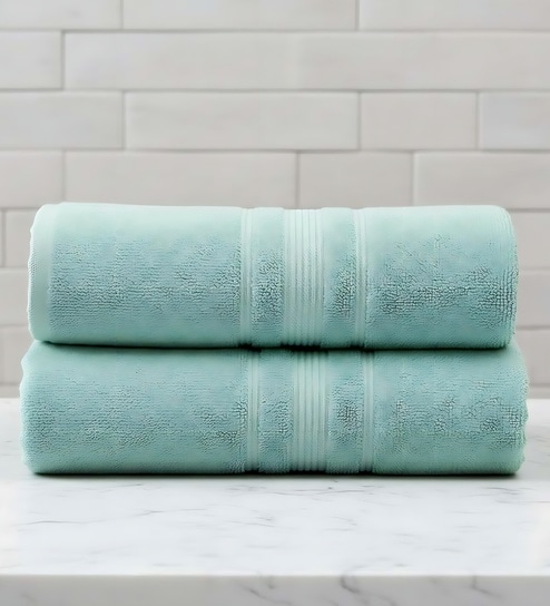 Water Green Soft Cotton 500 GSM Solid Bath Towel Pack Of 2