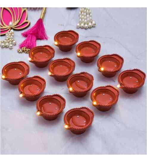 Water Sensor Led Diyas, Artificial Flameless Pani Wale Diye Candle Diya Candle  (Pack of 12)