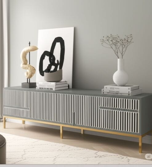 Waterfall Bone Inlay TV Console In Grey Colour