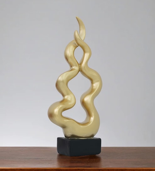 Wave Crest Abstract Golden Finish Resin Material Table d cor