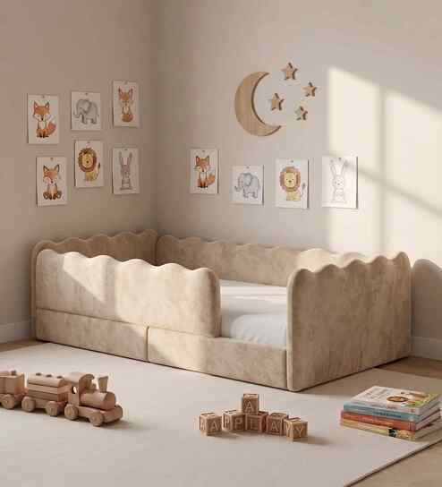 Wave Design Kids Twin Bed in Ivory Colour