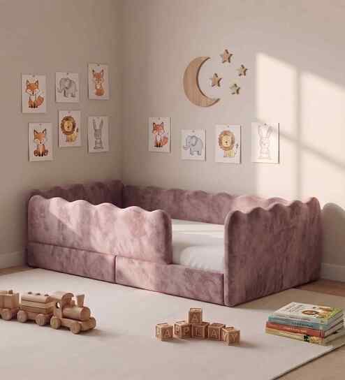 Wave Design Kids Twin Bed In Pink Colour