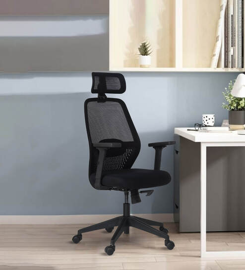 Wave Ergonomic Office Chair with Adjustable Lumbar Support and Headrest in Black Colour