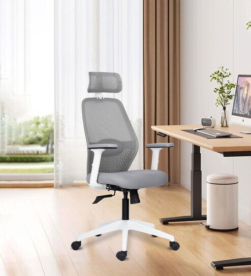 Wave Ergonomic Office Chair with Adjustable Lumbar Support and Headrest in White Colour