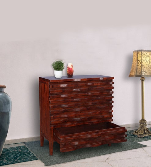 Buy Wave Sheesham Wood Chest Of Drawers In Brown Finish By