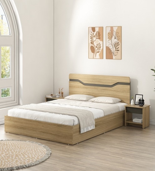 Wavora Queen Size Bed With Box Storage In Melamine Finish