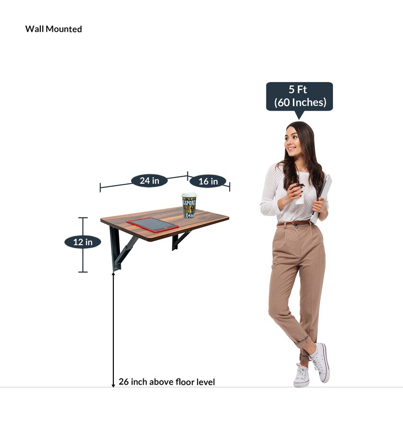 Buy Bruno Wall Mounted Table in Brown Finish by Muren Online Wall