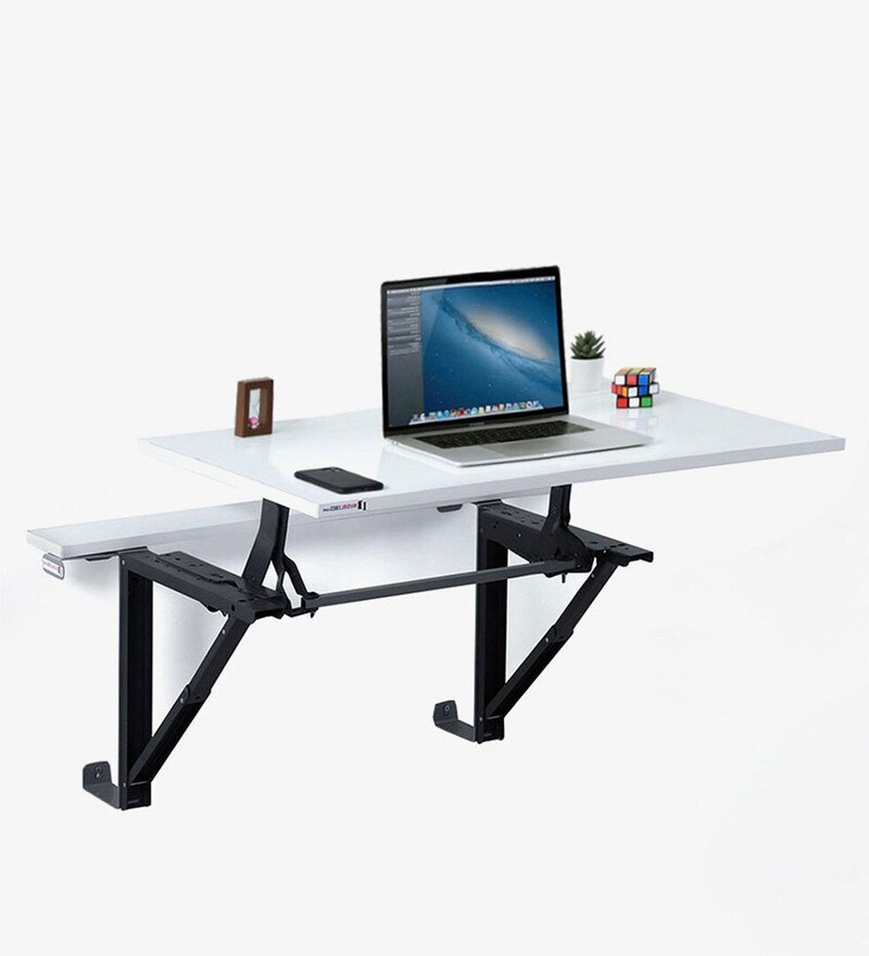 Buy Wall Mounted Height Adjustable Desk in Glossy White Finish by FuturDecor Online Wall