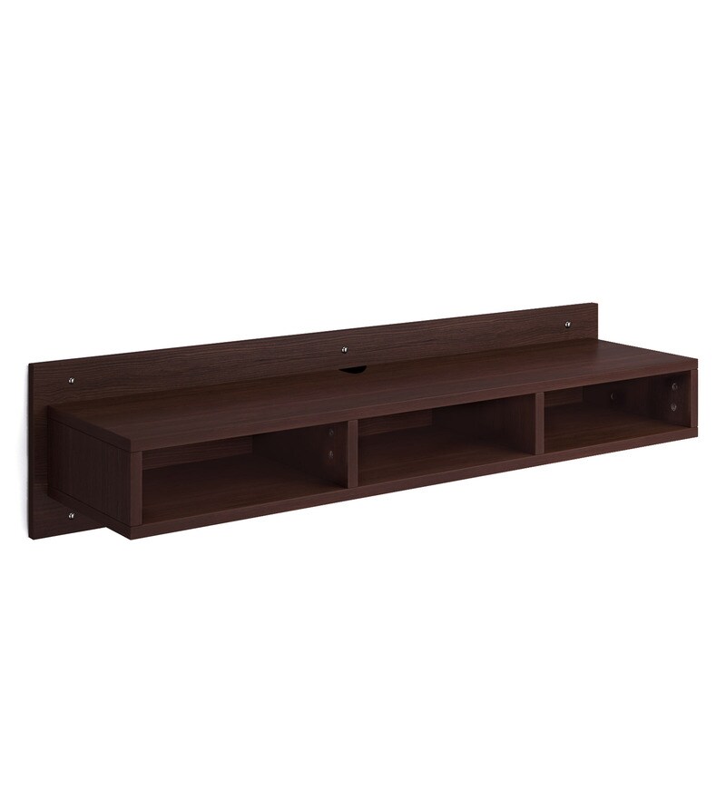 Buy Engineered Wood Wall Mounted TV Shelf in Brown Colour by Auspicious
