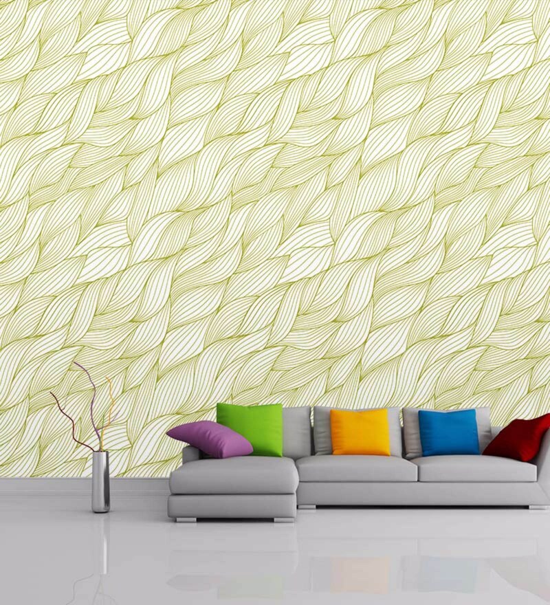 Green Non Woven Paper Seamless Wavy Pattern Wallpaper By Wallskin