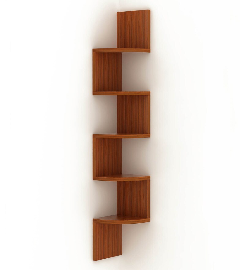 Buy Walnut Engineered Wood Morpheus Cornor Wall Shelf by Bluewud Online