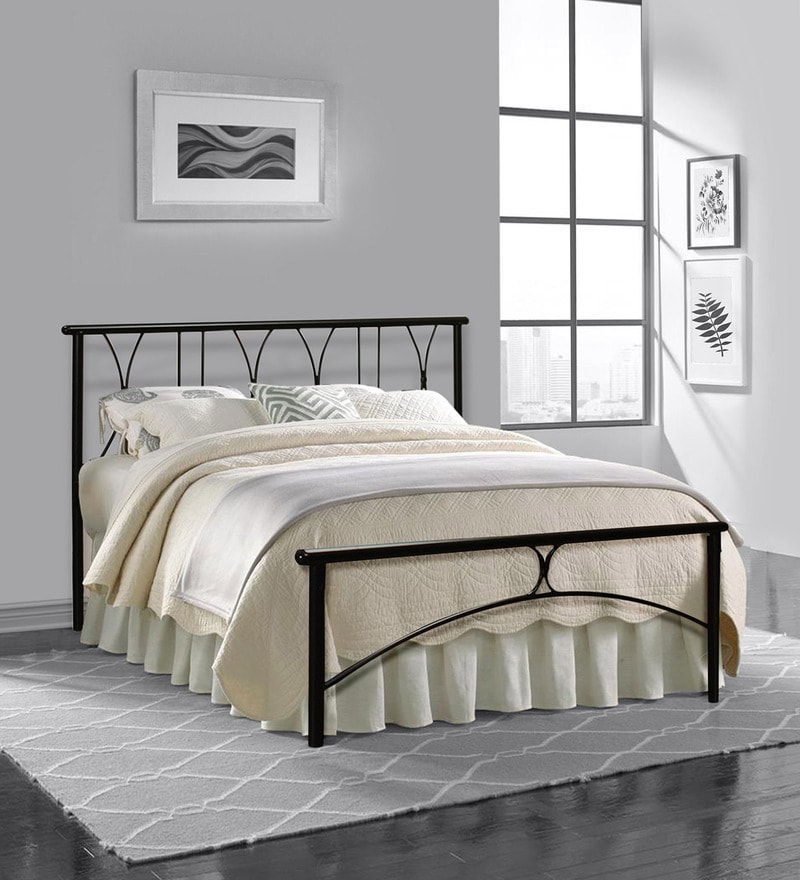 Buy Metallika Washington Queen Size Bed in Black Finish by
