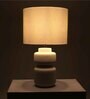 Waken Curve Ceramic Off White Table Lamp with Cotton Linen Off White Shade