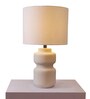 Waken Curve Ceramic Off White Table Lamp with Cotton Linen Off White Shade
