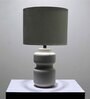 Waken Curve Ceramic Off White Table Lamp with Cotton Linen Off White Shade