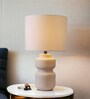 Waken Curve Ceramic Off White Table Lamp with Cotton Linen Off White Shade