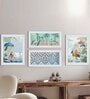 Wall D cor Framed Art Prints Traditional Mughal Garden & Peacock (Set of 4, 12x16 & 8x18 Inch)