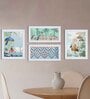 Wall D cor Framed Art Prints Traditional Mughal Garden & Peacock (Set of 4, 12x16 & 8x18 Inch)