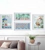 Wall D cor Framed Art Prints Traditional Mughal Garden & Peacock (Set of 4, 12x16 & 8x18 Inch)