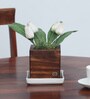 Walnut Finish Pine Wood Square Desk Desk Pot
