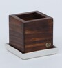 Walnut Finish Pine Wood Square Desk Desk Pot