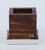Walnut Finish Pine Wood Square Desk Desk Pot