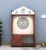 Walnut Finish Wooden Floor Pooja Mandir with Kalash & Om Design Lotus Pattern Back Panel & Cabinet