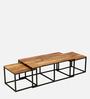 Walond Solid Wood Nesting Coffee Table Set in Natural Finish With Stools