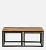Walond Solid Wood Nesting Coffee Table Set in Natural Finish With Stools