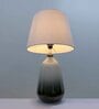 Walze Dark Glass White & Black Table Lamp with Cotton Linen Off White Shade
