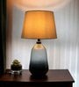 Walze Dark Glass White & Black Table Lamp with Cotton Linen Off White Shade