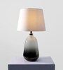 Walze Dark Glass White & Black Table Lamp with Cotton Linen Off White Shade