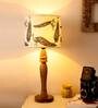 Wandering Peacocks Multicolor Canvas Shade Table Lamp with Brown Base