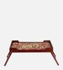 Warlee Print Solid Wood Portable Table in Brown Colour