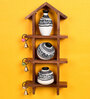 Warli Art Wood & Terracotta Wall Shelf with Vase